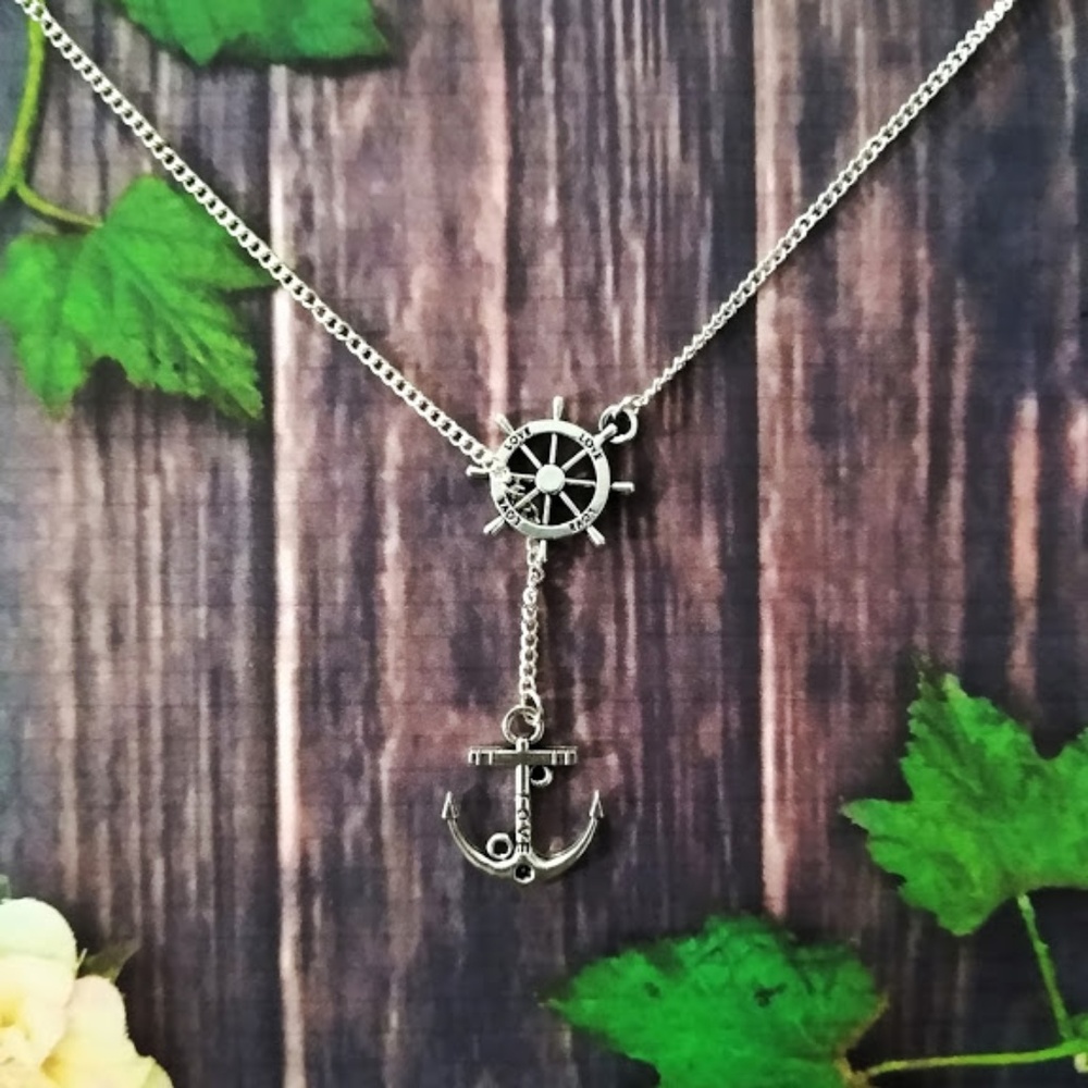 New Lariat Style Silver Nautical Anchor Necklace